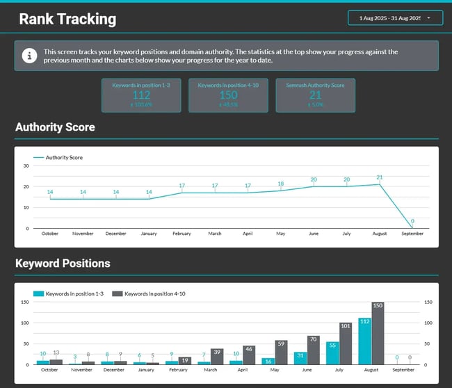 screenshot of the keyword analysis page from an seo report template.